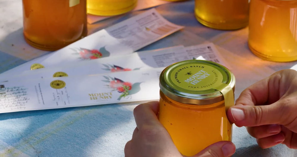 Labelling the Mount Henry Honey Jars